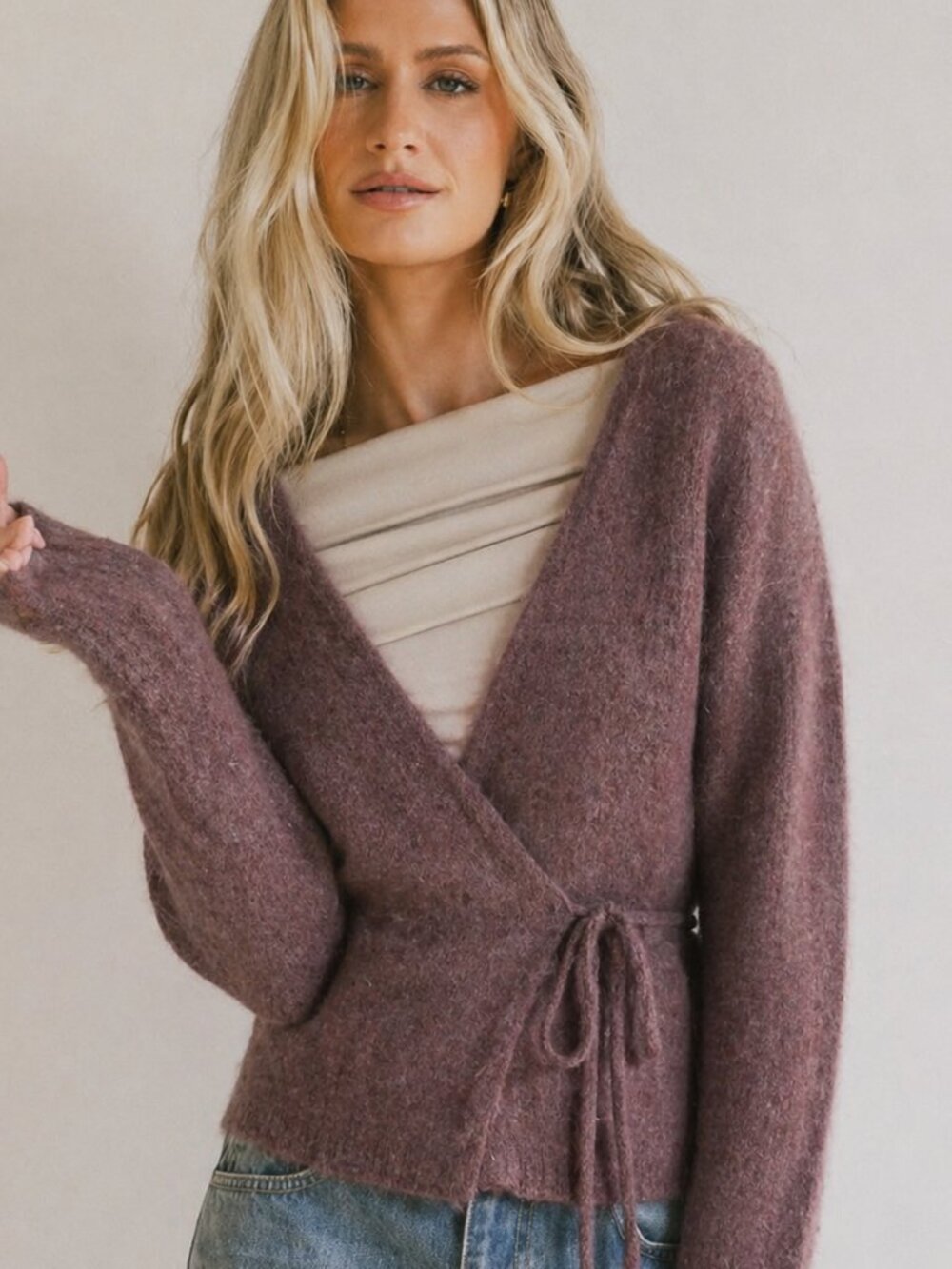 Wilfred Free (Aritizia) wrap cardigan with tie closure, Alpaca/wool blend
